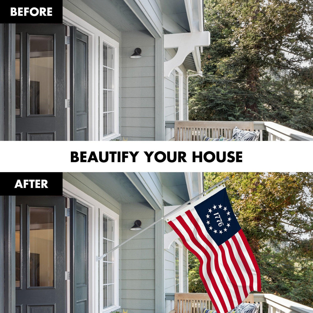 G128 Combo Pack: 6 Ft Tangle Free Aluminum Spinning Flagpole (Silver) & Betsy Ross 1776 Flag 3x5 Ft, LiteWeave Pro Series Printed 150D Polyester  Pole with Flag Included
