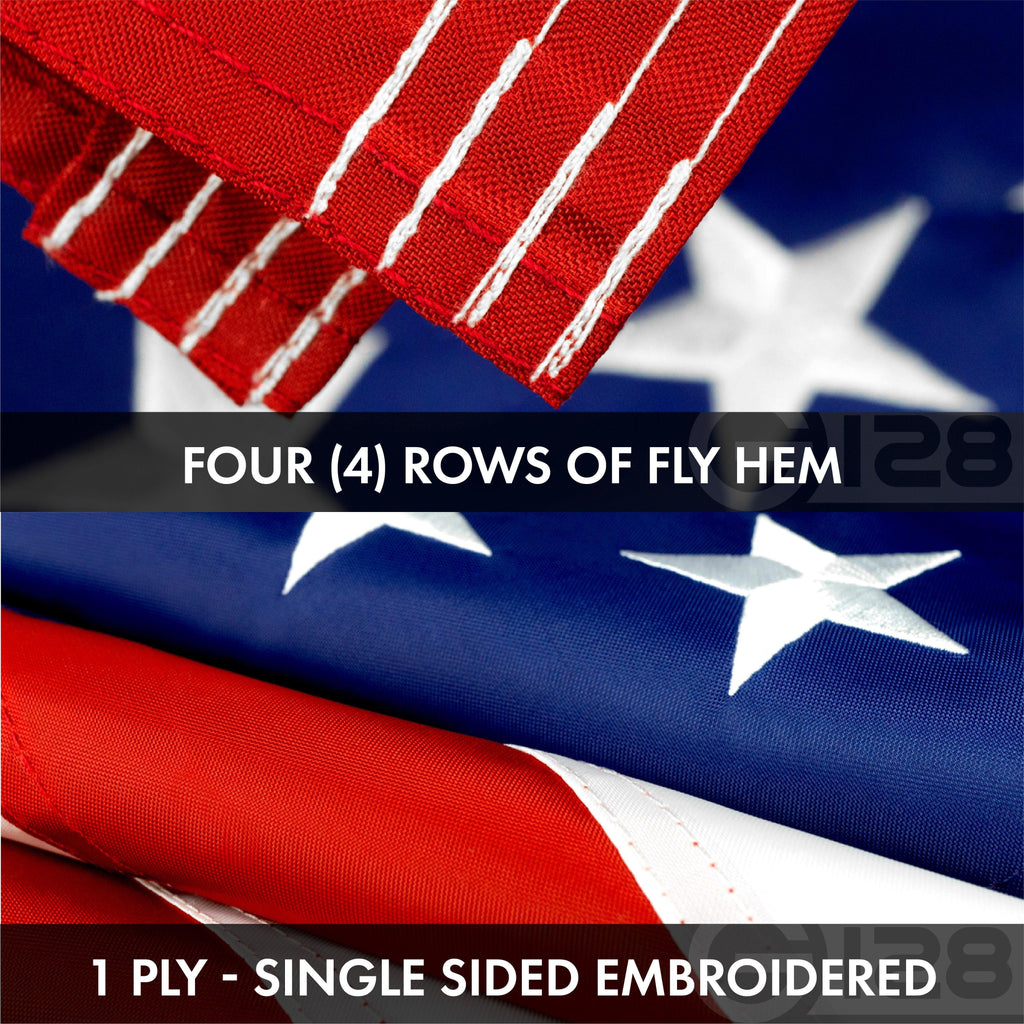 G128 COMBO PACK: American Flag Single Sided 3x5 Ft & California State Flag Double Sided 3x5 Ft, Both Embroidered Polyester