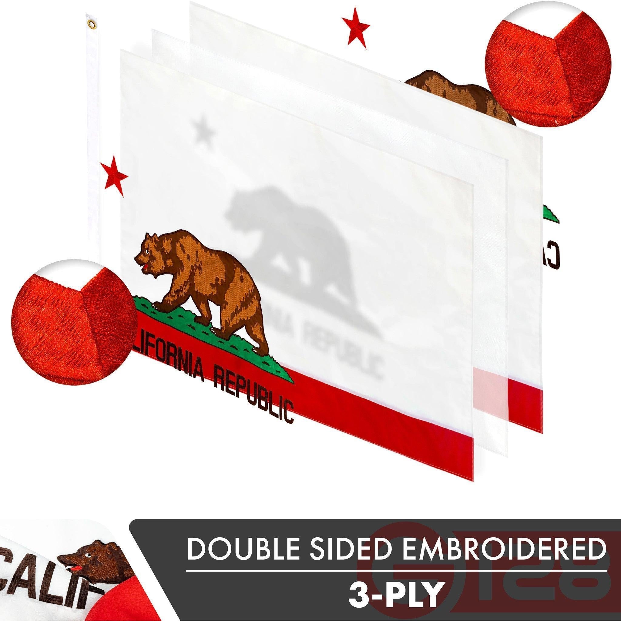 California CA State Flag 2x3FT 2Pack Doublesided Embroidered Polyester By G128