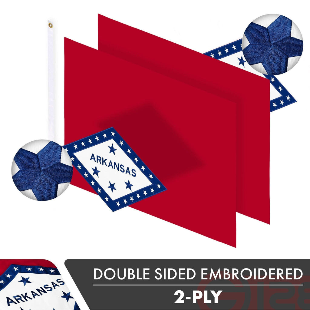 G128 Arkansas State Flag  3x5 Ft  Double ToughWeave Series Double Sided Embroidered 210D Polyester  Embroidered Design, Indoor/Outdoor, Brass Grommets, Heavy Duty, 2ply