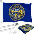G128 Combo Pack: 6 Ft Tangle Free Spinning Flagpole (Silver) & Nebraska Flag 3x5 Ft Printed 150D Polyester, Brass Grommets (Flag Included) Aluminum Flag Pole