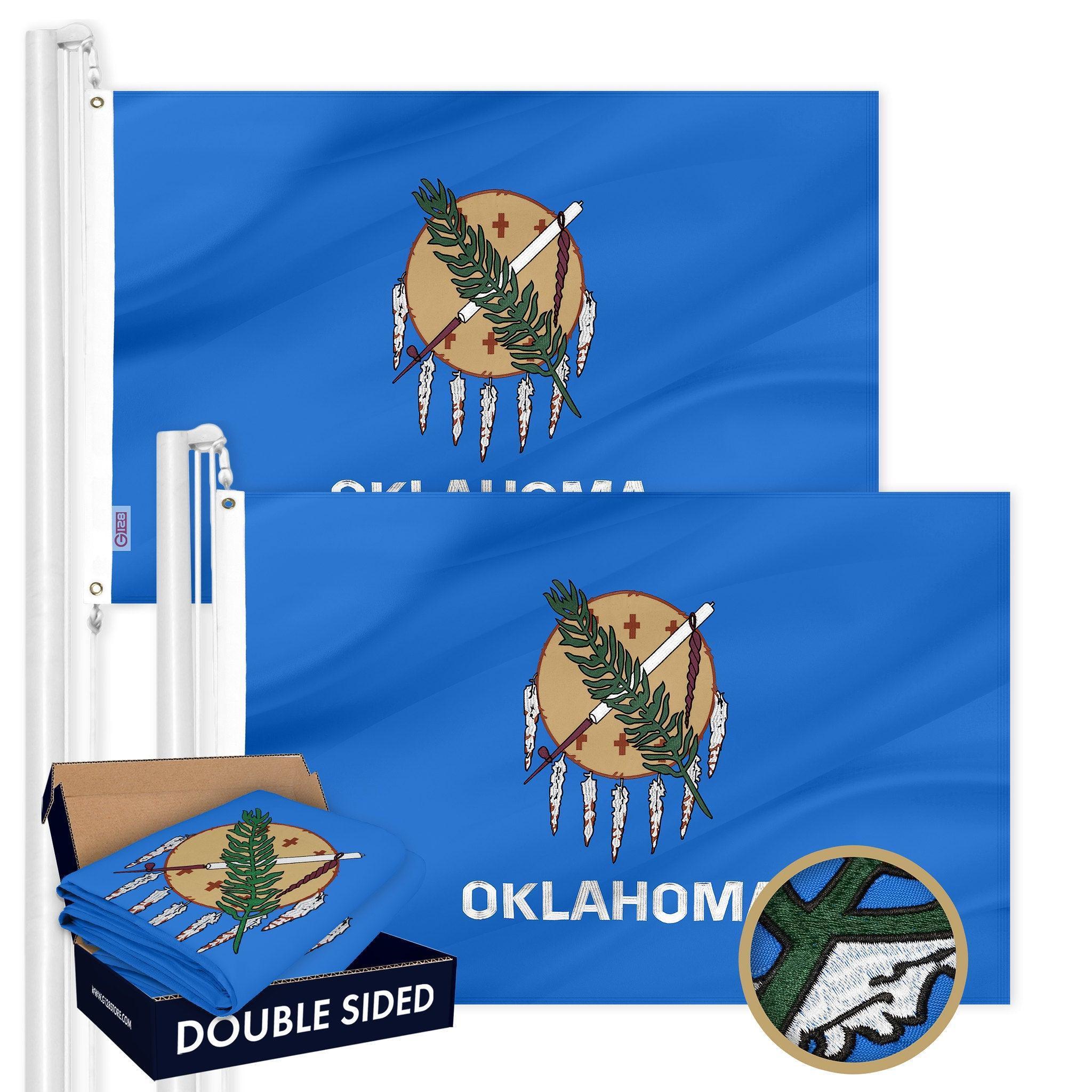 G128 2 Pack: Oklahoma OK State Flag  3x5 Ft  Double ToughWeave Series Double Sided Embroidered 210D Polyester  Embroidered Design, Indoor/Outdoor, Brass Grommets, Heavy Duty, 2ply