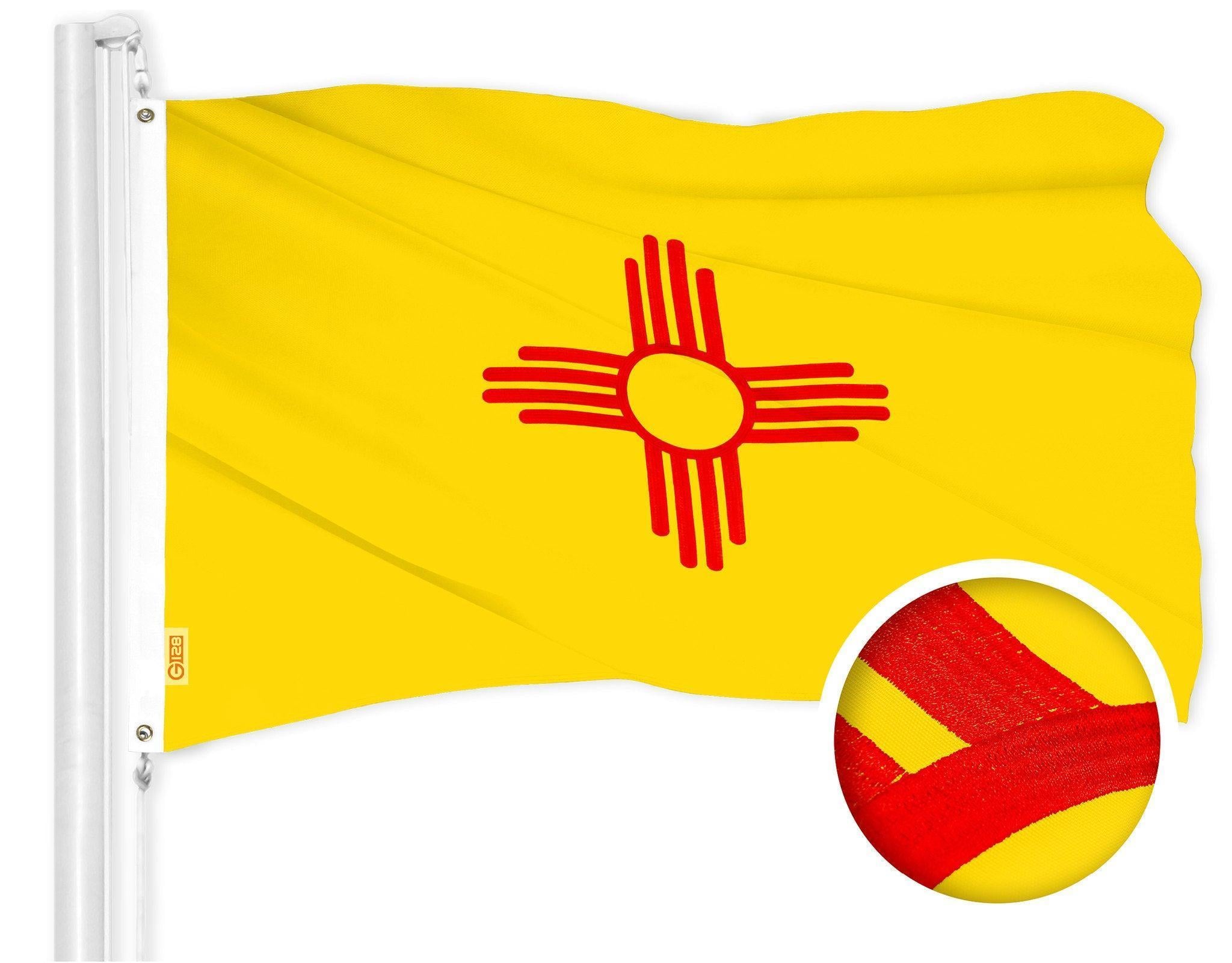G128 New Mexico State Flag  4x6 Ft  ToughWeave Series Embroidered 300D Polyester  Embroidered Design, Indoor/Outdoor, Brass Grommets