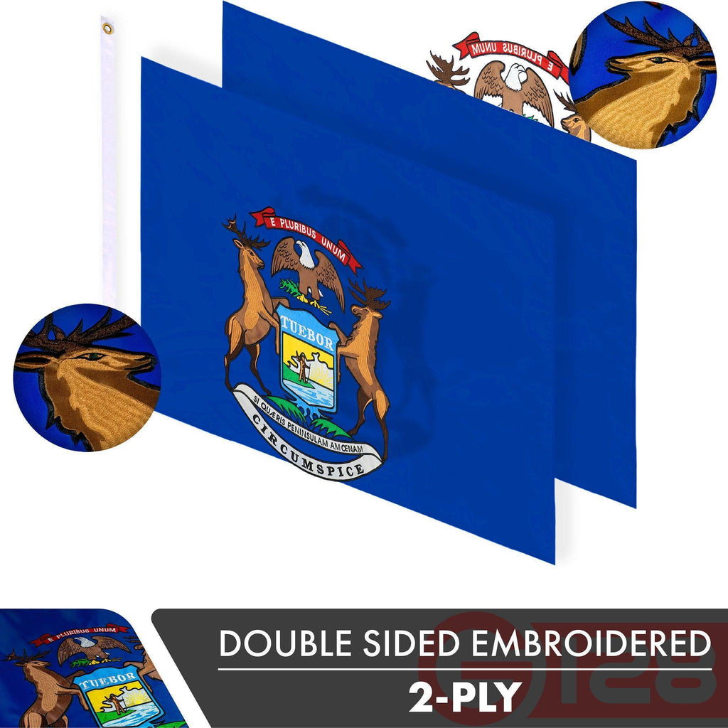 Michigan MI State Flag 3x5 Ft 3Pack Doublesided Embroidered Polyester By G128