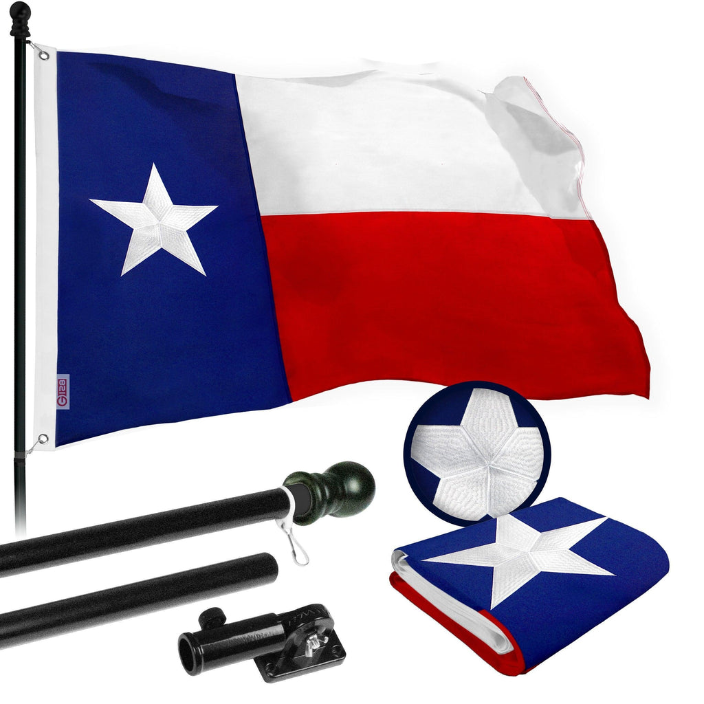 G128 Deluxe Texas Flag Combo Set with 5 Ft Matte Black Wall Mount Pole