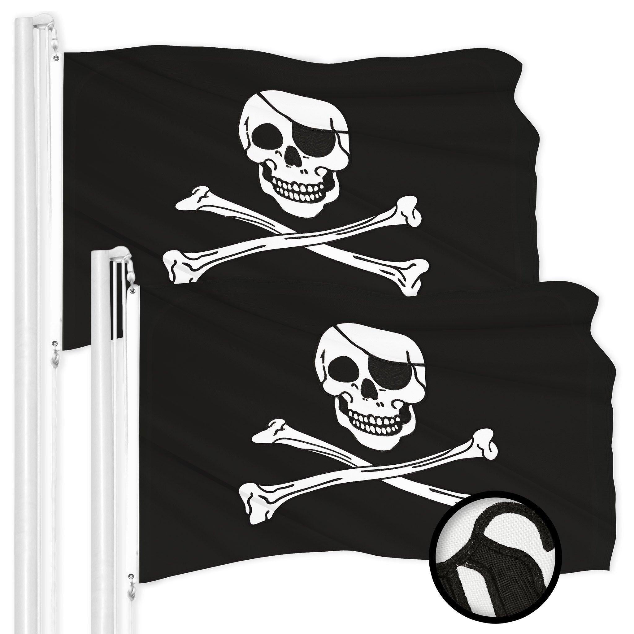 G128 2 Pack: Pirate Jolly Roger Bones Flag  3x5 Ft  ToughWeave Series Embroidered 300D Polyester  Novelty Flag, Embroidered Design, Indoor/Outdoor, Brass Grommets
