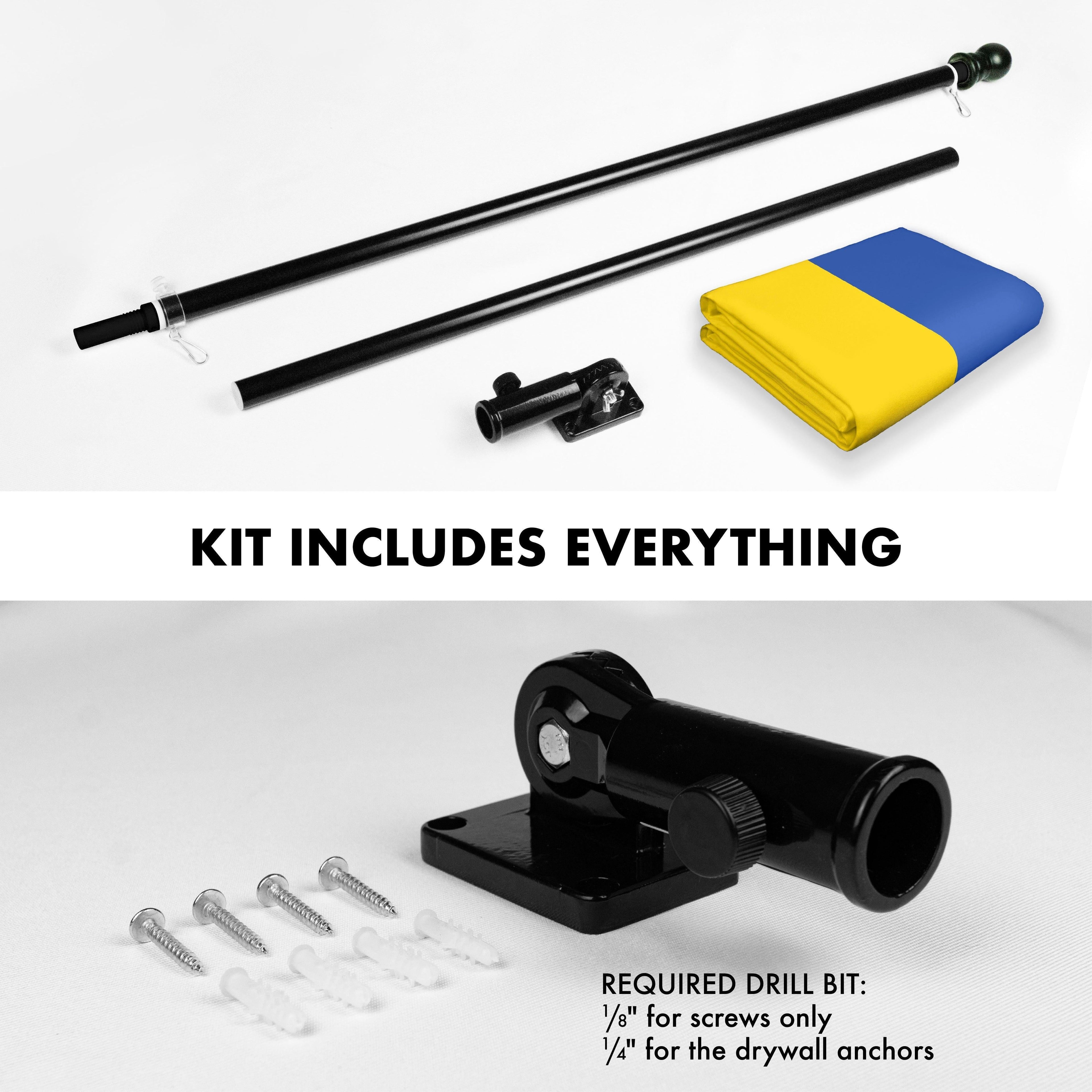 G128 Flag Pole 6FT Black Tangle Free & Ukraine Ukrainian Flag 3x5 Ft Combo Printed 150D Polyester