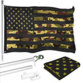 G128 Combo Pack: 6 Ft Tangle Free Aluminum Spinning Flagpole (Silver) & American USA Camouflage Flag 3x5 Ft, LiteWeave Pro Series Printed 300D Polyester  Pole with Flag Included