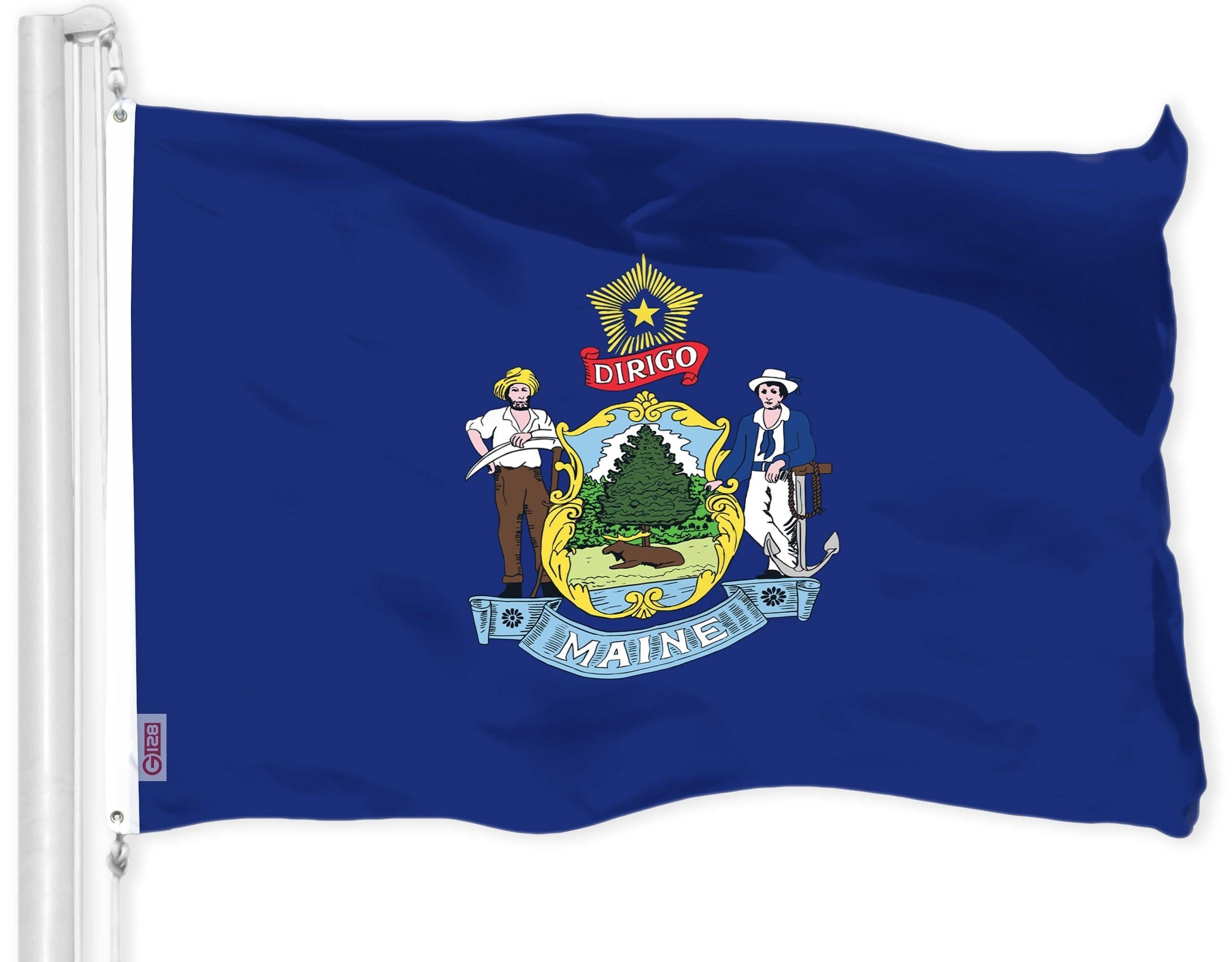 G128 Maine ME State Flag  3x5 Ft  LiteWeave Pro Series Printed 300D Polyester  Indoor/Outdoor, Vibrant Colors, Brass Grommets, Thicker and More Durable Than 100D 75D Polyester