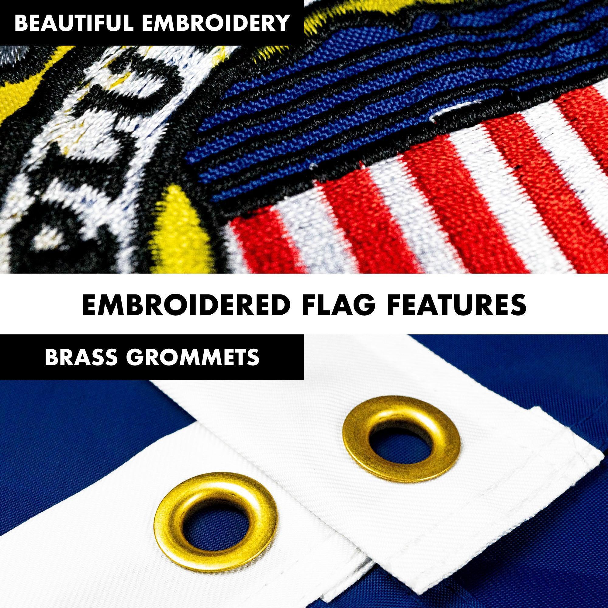 G128  6 Feet Tangle Free Spinning Flagpole (White) Wisconsin Double Sided Brass Grommets Embroidered 3x5 ft (Flag Included) Aluminum Flag Pole