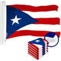 G128 5 Pack: Puerto Rico Puerto Rican Flag  4x6 Ft  ToughWeave Series Embroidered 300D Polyester  Embroidered Design, Indoor/Outdoor, Brass Grommets