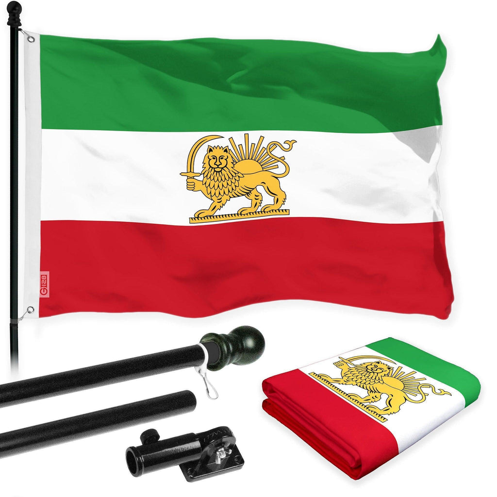 G128 Combo Pack: 6 Ft Tangle Free Aluminum Spinning Flagpole (Black) & Iran Lion Iranian Lion Flag 3x5 Ft, LiteWeave Pro Series Printed 150D Polyester  Pole with Flag Included