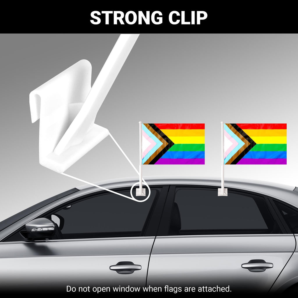 G128 2 Pack: LGBT Progress Rainbow Pride Car Flag  11x17 In  Double LiteWeave Pro Series Double Sided Printed 150D Polyester  Flagpole Included  Perfect for Festival Celebrations, Parades