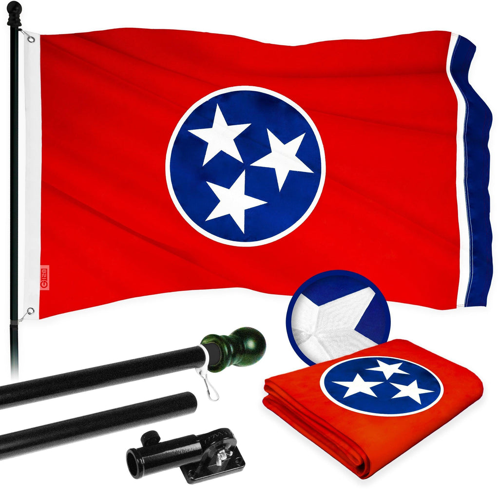 100% Stitched Detail – No Cheap Prints- Combo Pack 5 Ft Tangle Free Aluminum Spinning Flagpole Black Tennessee State