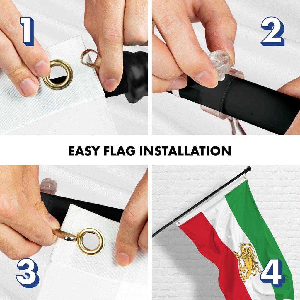 G128 Combo Pack: 6 Ft Tangle Free Aluminum Spinning Flagpole (Black) & Iran Lion Iranian Lion Flag 3x5 Ft, LiteWeave Pro Series Printed 150D Polyester  Pole with Flag Included