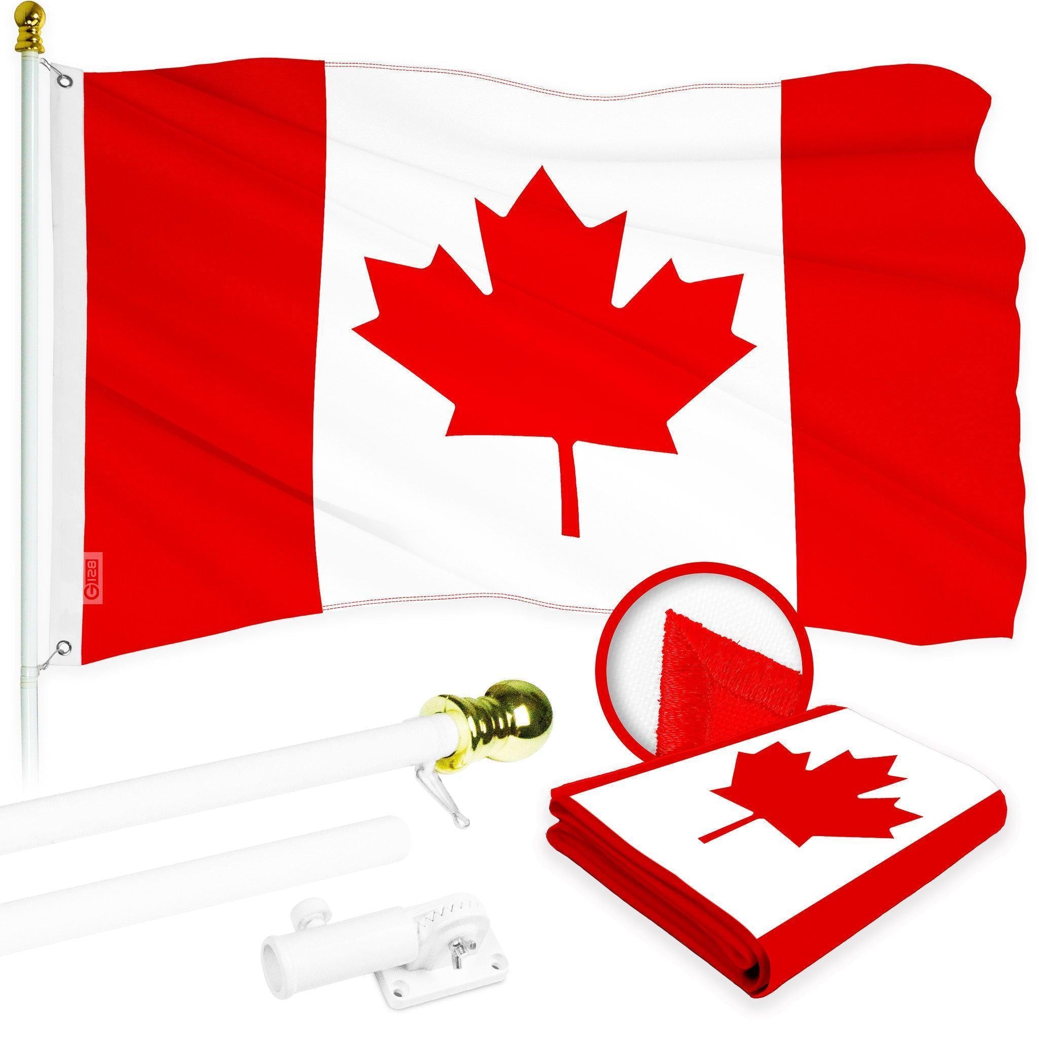 G128 Combo Pack: 6 Ft Tangle Free Aluminum Spinning Flagpole (White) & Canada Canadian Flag 3x6 Ft, ToughWeave Series Embroidered 300D Polyester  Pole with Flag Included