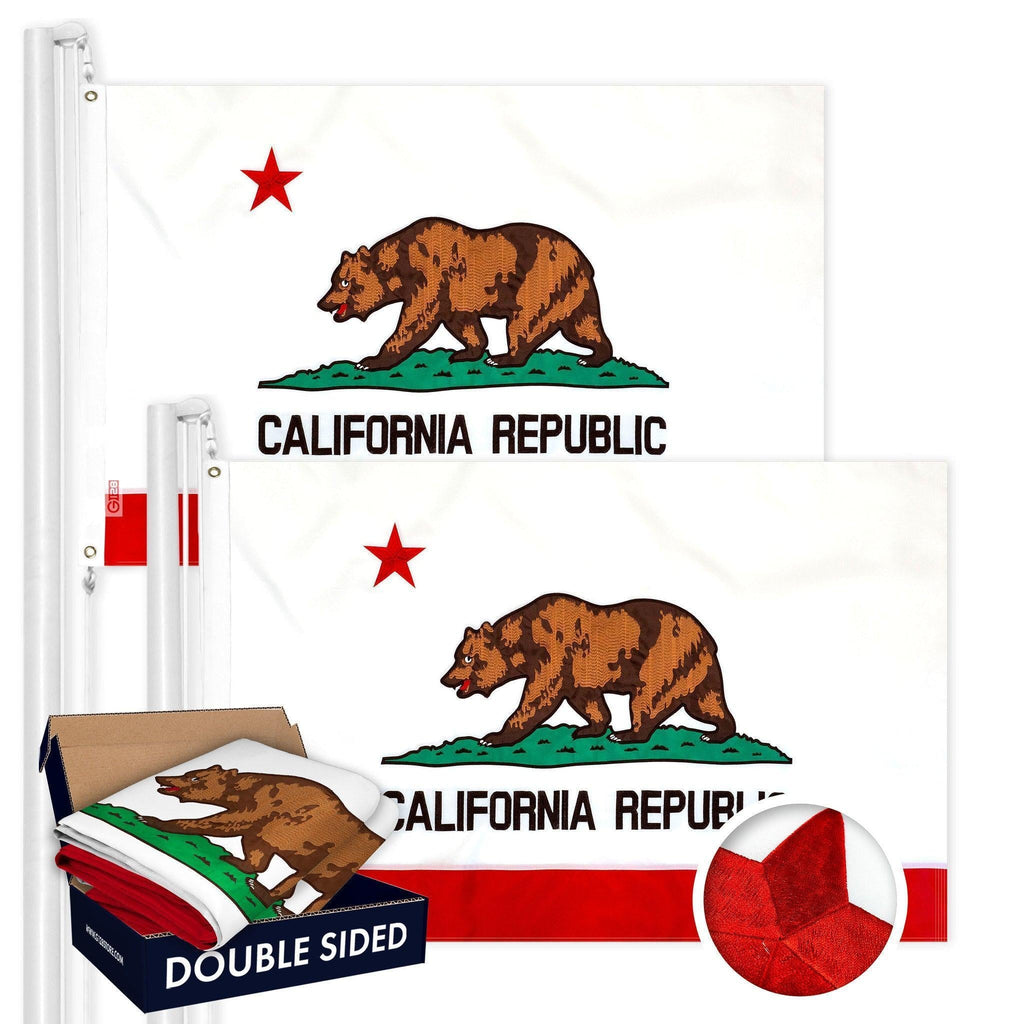 California CA State Flag 2x3FT 2Pack Doublesided Embroidered Polyester By G128