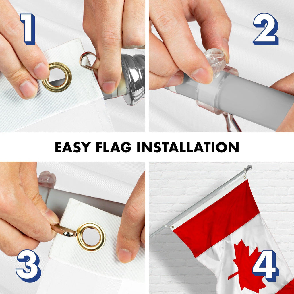 G128 Combo Pack: 5 Ft Tangle Free Aluminum Spinning Flagpole (Silver) & Canada Canadian Flag 2.5x4 Ft, Double ToughWeave Series Double Sided Embroidered 210D Polyester  Pole with Flag Included