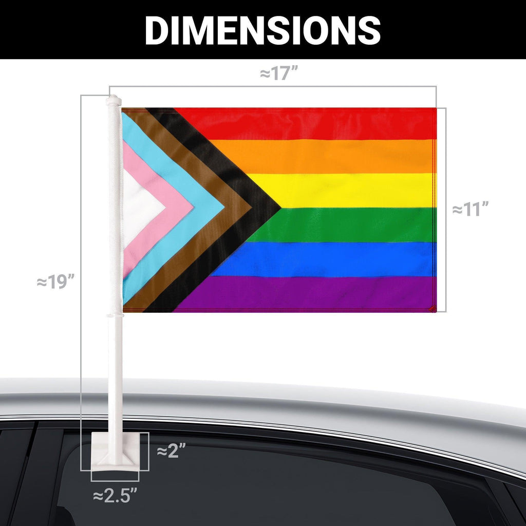 G128 2 Pack: LGBT Progress Rainbow Pride Car Flag  11x17 In  Double LiteWeave Pro Series Double Sided Printed 150D Polyester  Flagpole Included  Perfect for Festival Celebrations, Parades