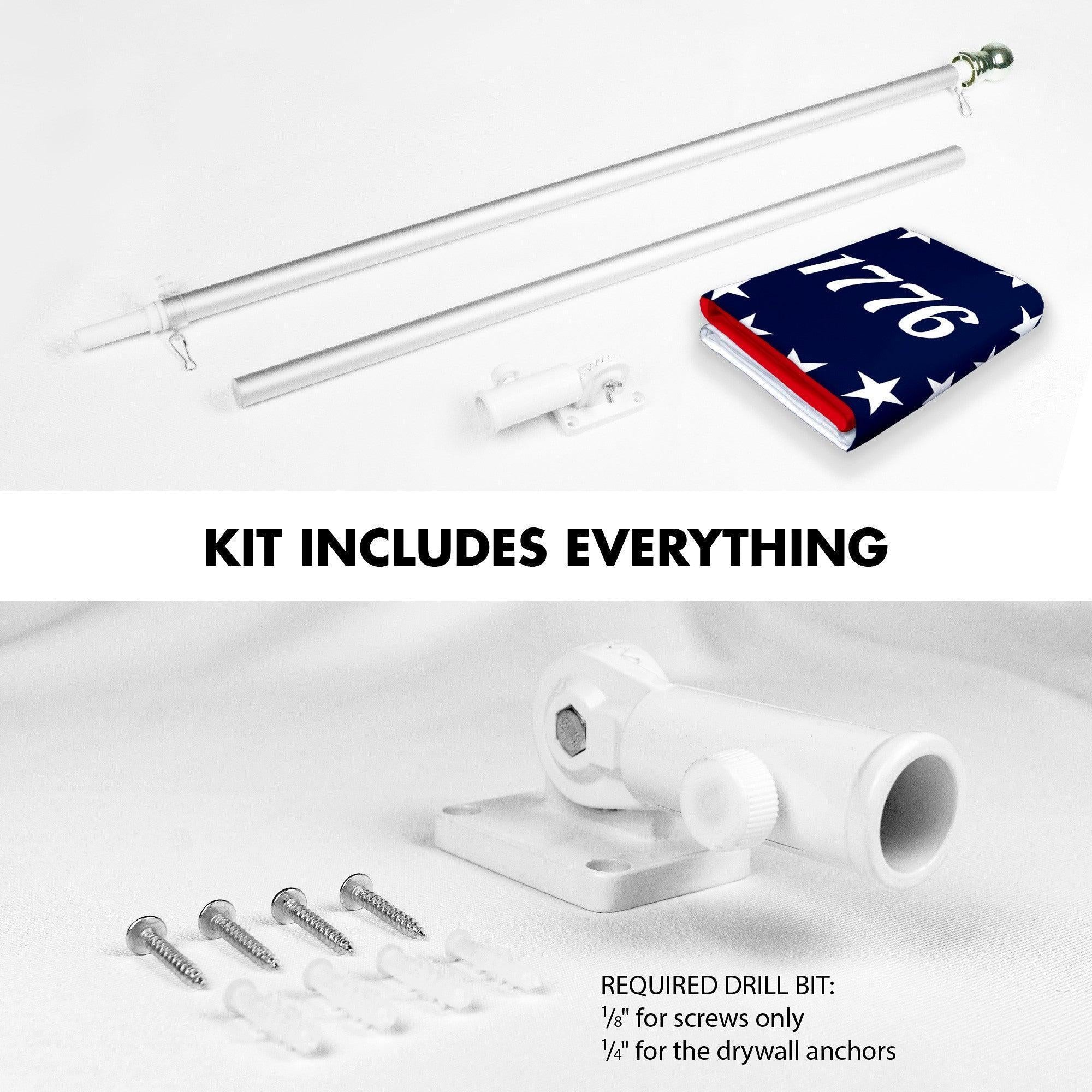 G128 Combo Pack: 6 Ft Tangle Free Aluminum Spinning Flagpole (Silver) & Betsy Ross 1776 Flag 3x5 Ft, LiteWeave Pro Series Printed 150D Polyester  Pole with Flag Included
