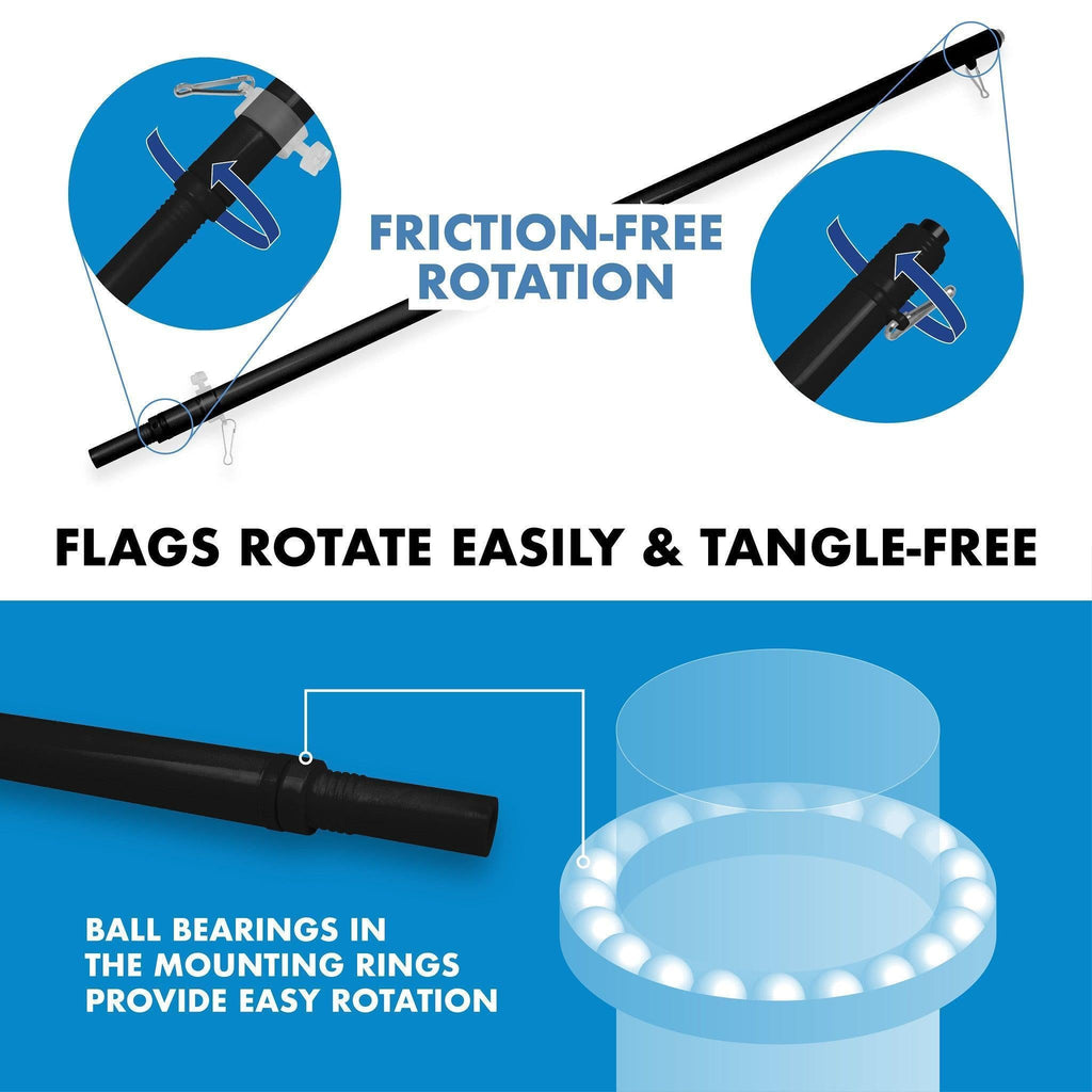 G128 Combo Pack: 6 Ft Tangle Free Spinning Flagpole (Black) & Kansas Flag 3x5 Ft Printed 150D Polyester, Brass Grommets (Flag Included) Aluminum Flag Pole