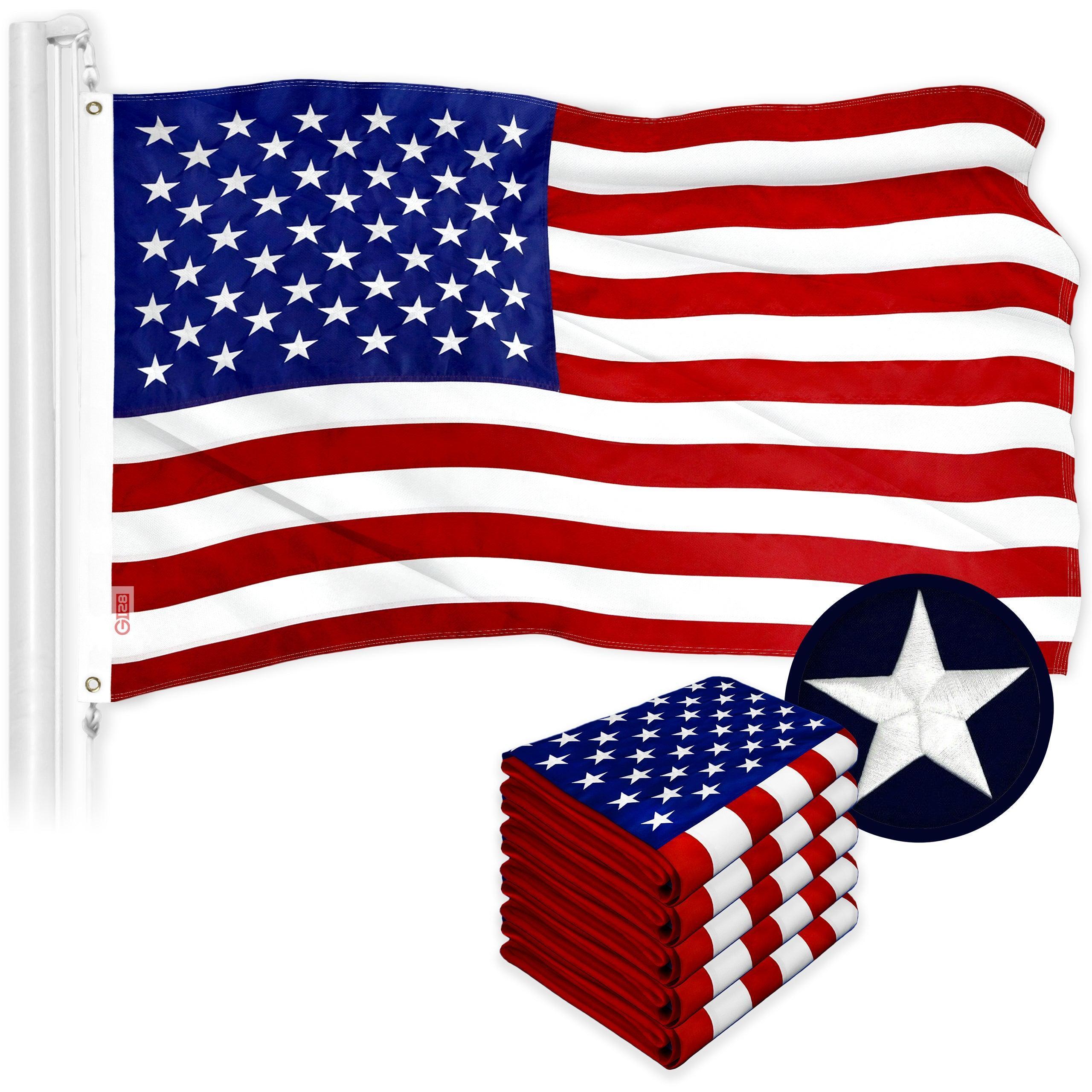 G128 5 Pack: American USA Flag  16x24 In  ToughWeave Series Embroidered 300D Polyester  Country Flag, Embroidered Stars, Sewn Stripes, Indoor/Outdoor, Brass Grommets