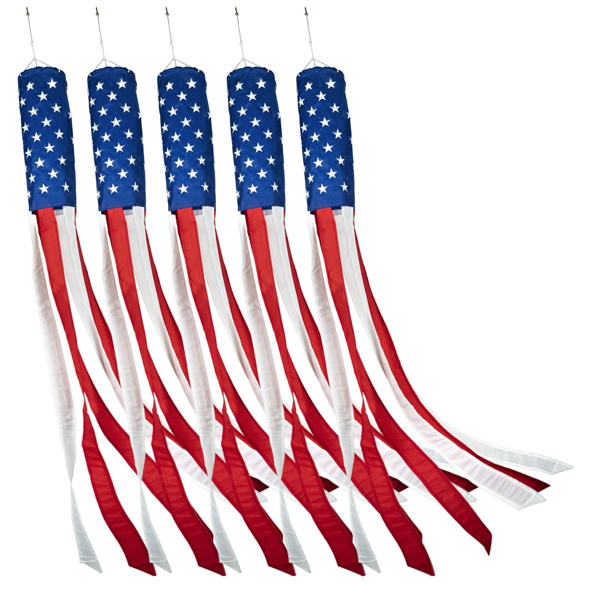 G128 5Pack: American USA Windsock  60 Inch  Embroidered 210D Polyester, Patriotic Hanging Decoration