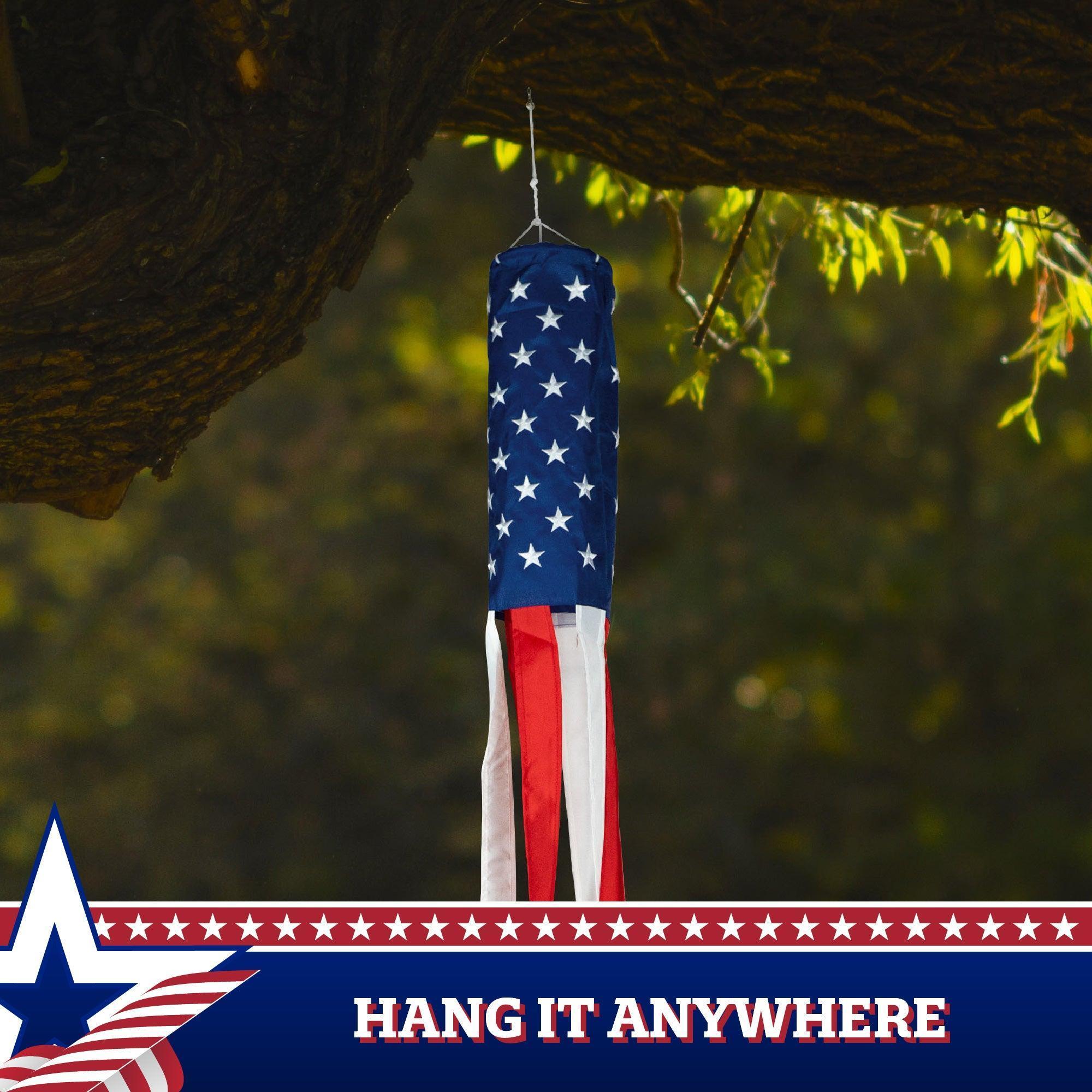G128 5Pack: American USA Windsock  60 Inch  Embroidered 210D Polyester, Patriotic Hanging Decoration