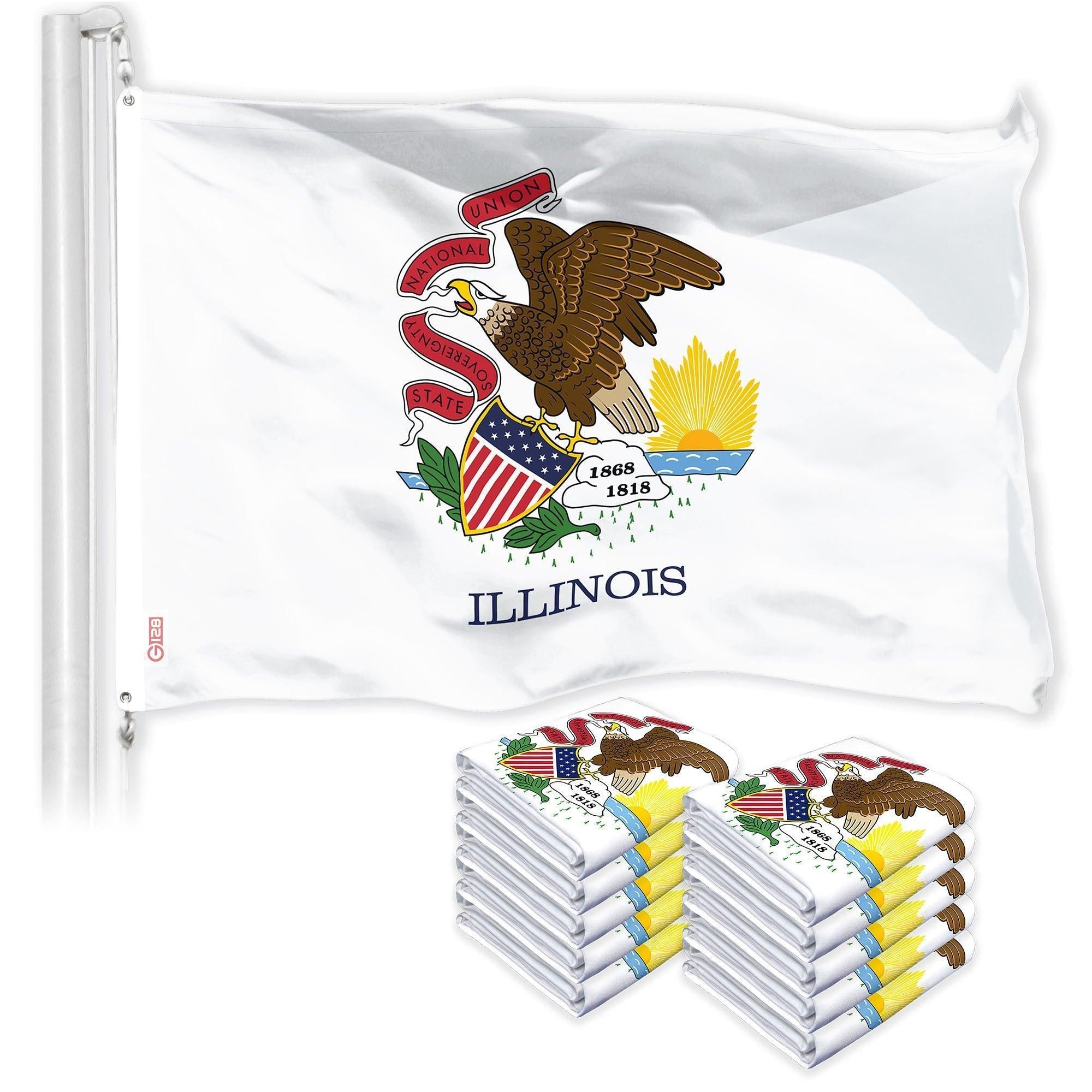 G128 10 Pack: Illinois IL State Flag  3x5 Ft  LiteWeave Pro Series Printed 150D Polyester  Indoor/Outdoor, Vibrant Colors, Brass Grommets, Thicker and More Durable Than 100D 75D Polyester