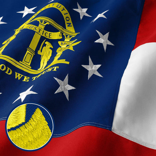 G128 Georgia State Flag  4x6 Ft  StormFlyer Series Embroidered 220GSM Spun Polyester  Embroidered Design, Indoor/Outdoor, Brass Grommets, Heavy Duty, All Weather