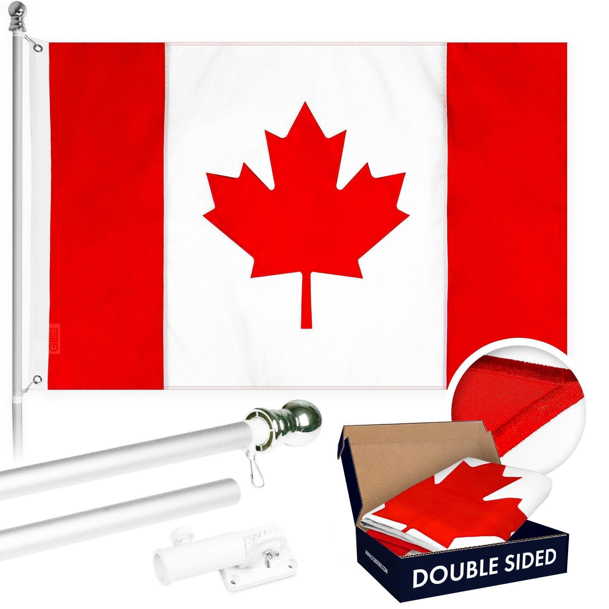G128 Combo Pack: 5 Ft Tangle Free Aluminum Spinning Flagpole (Silver) & Canada Canadian Flag 2.5x4 Ft, Double ToughWeave Series Double Sided Embroidered 210D Polyester  Pole with Flag Included