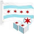 G128 Chicago Flag 2x3 Ft 10Pack Embroidered 300D Embroidered Stars, Sewn Stripes, Brass Grommets, Indoor/Outdoor, Vibrant Colors, Quality Polyester