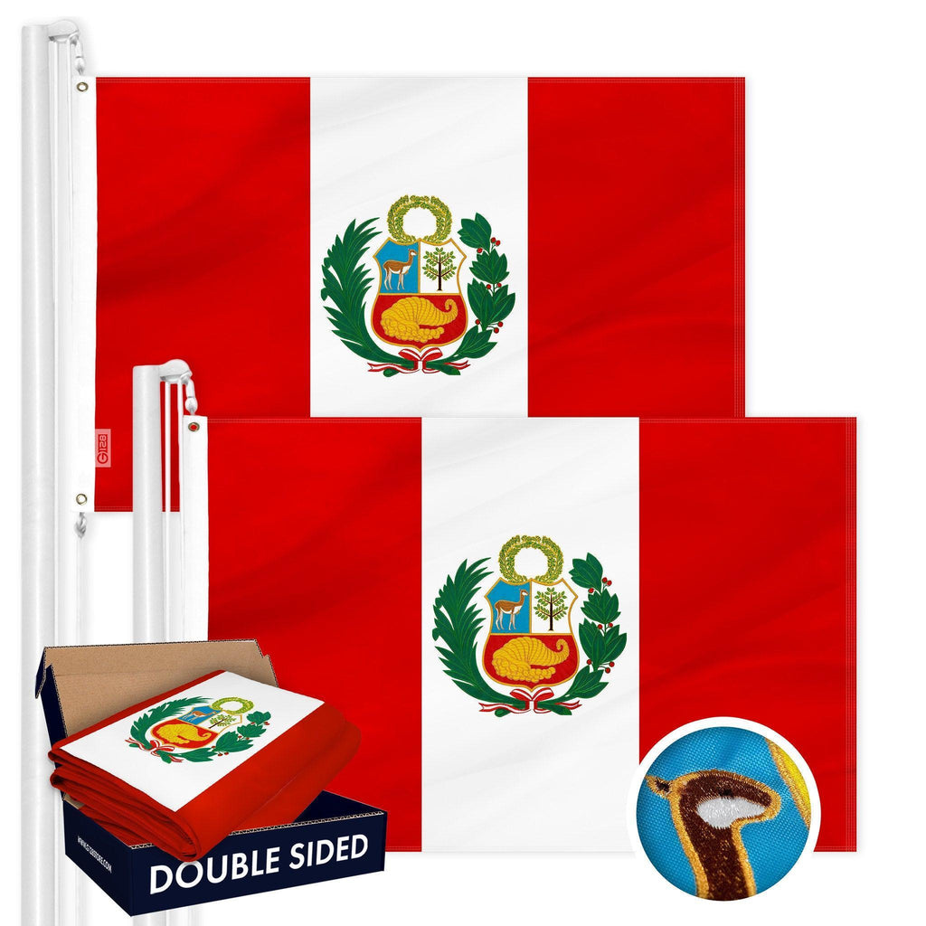 Peru Peruvian Flag 3x5 Ft 2Pack Doublesided Embroidered Polyester By G128