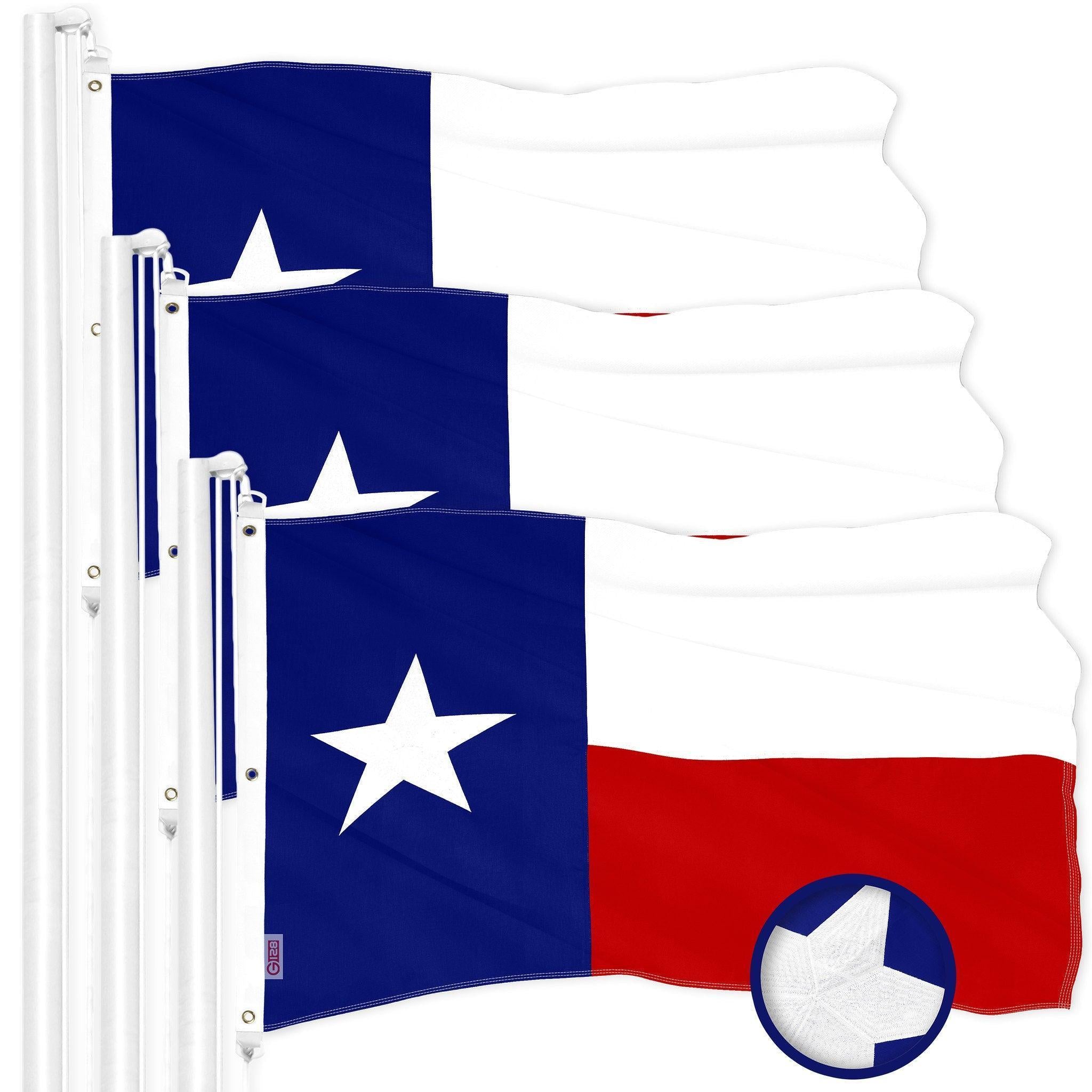G128 Texas State 5x8 Ft 300D Embroidered Flags Trio