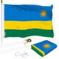 G128 Combo Pack: 6 Ft Tangle Free Aluminum Spinning Flagpole (White) & Rwanda Rwandan Flag 3x5 Ft, LiteWeave Pro Series Printed 150D Polyester  Pole with Flag Included