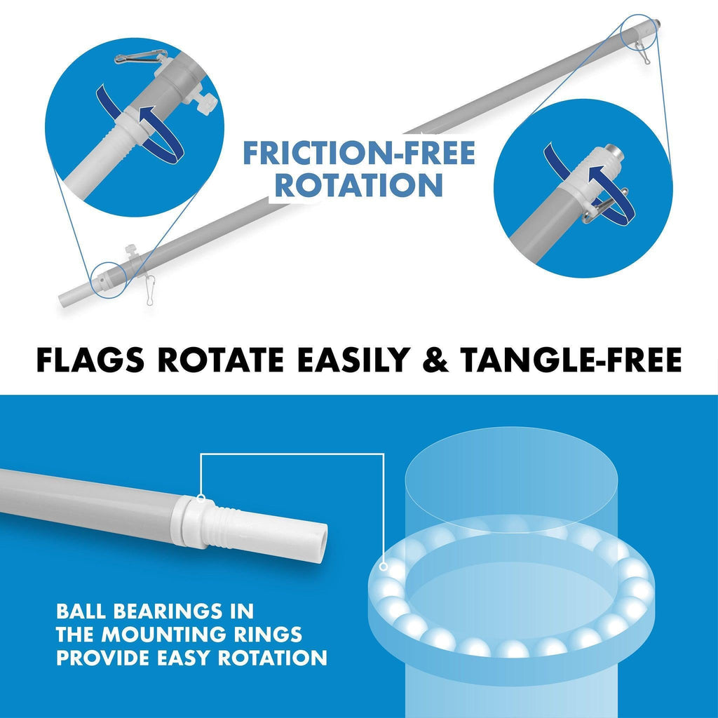 G128 Combo Pack: 6 Ft Tangle Free Spinning Flagpole (Silver) & Connecticut Flag 3x5 Ft Printed 150D Polyester, Brass Grommets (Flag Included) Aluminum Flag Pole