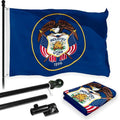 Combo Pack: 6 Feet Tangle Free Spinning Flagpole (Black) Utah UT State Flag 3x5 ft Printed 150D Brass Grommets (Flag Included) Aluminum Flag Pole