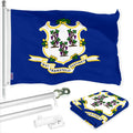 G128 Combo Pack: 6 Ft Tangle Free Spinning Flagpole (Silver) & Connecticut Flag 3x5 Ft Printed 150D Polyester, Brass Grommets (Flag Included) Aluminum Flag Pole