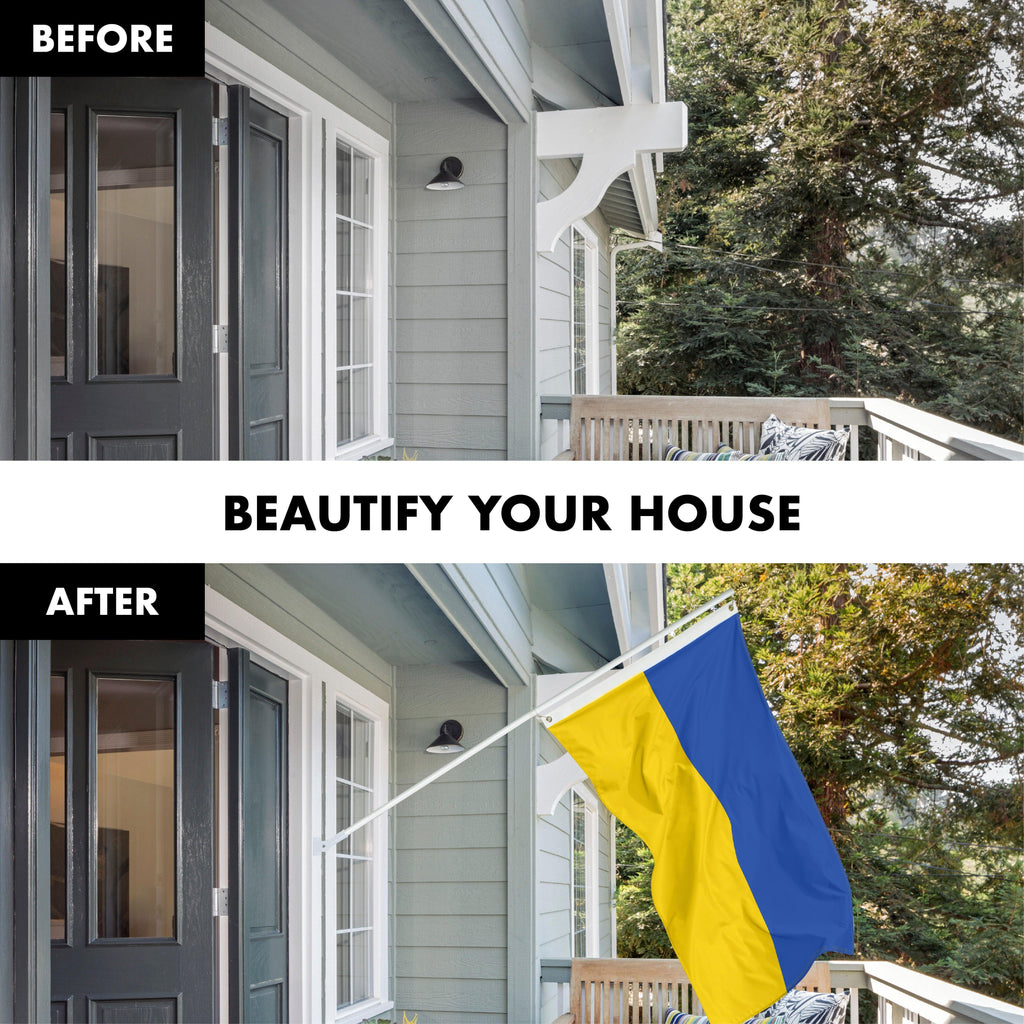 G128 Flag Pole 6FT White Tangle Free & Ukraine Ukrainian Flag 3x5 Ft Combo Printed 150D Polyester